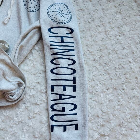 Ocean Drive Chincoteague Virginia Summer Oatmeal Oversized Full Zip Hoodie Large - Picture 5 of 7